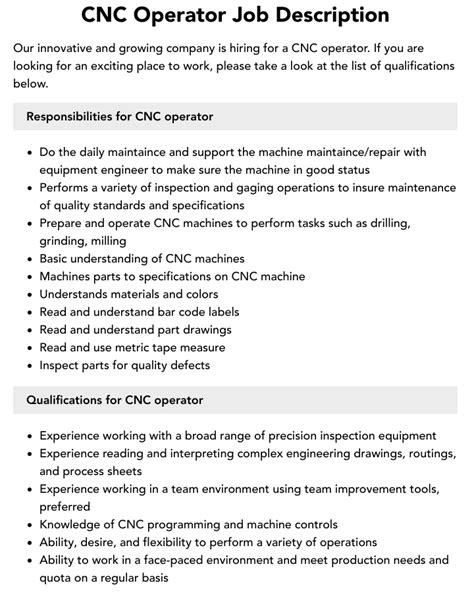 cnc manufacturing job description|cnc operator responsibilities pdf.